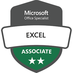 Microsoft Office Specialist: Excel Associate badge which is award upon certification