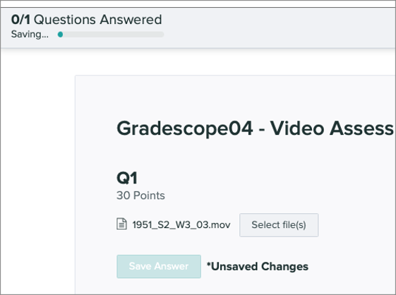 Screenshot of the Gradescope interface, showing the Save Answer button and the upload progress bar.