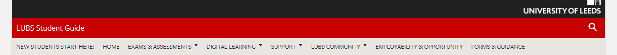 screenshot of the top nav menu of the LUBS Student Guide website