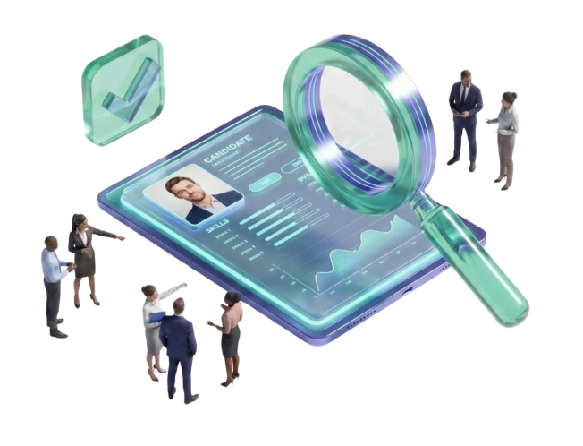 AI generated. Abstract representation of recruiters examining a CV